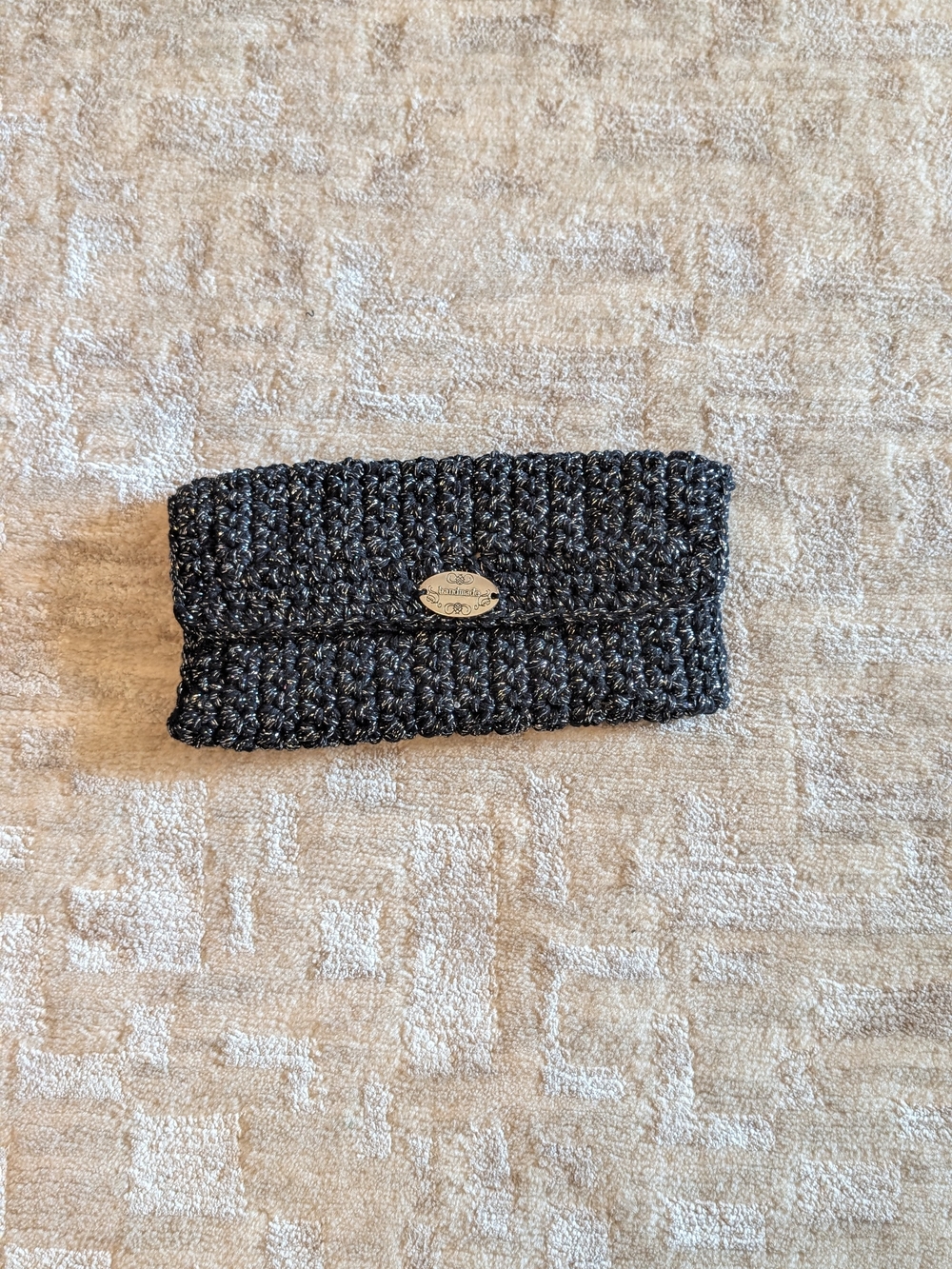 Hand-Crocheted Black Sparkle Mini Clutch